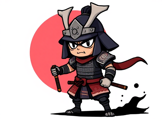 cartoonish 8 bit samurai against a blank white background