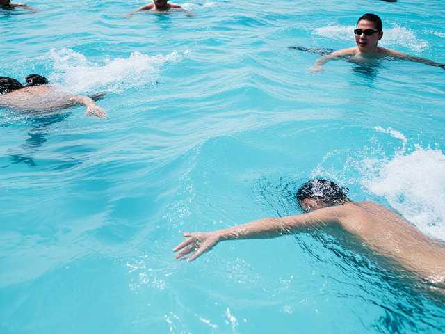 People swimming close up