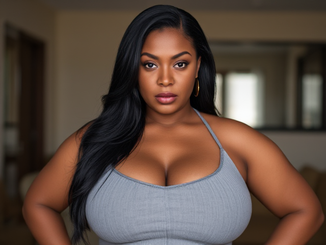 Beverly, a 45-year-old curvy and fit Black woman, exudes seriousness and severity. Her demeanor is argumentative and challenging, with an air of superiority over men. She possesses a sexy form with gorgeous looks, complemented by her long, straight hair. Her expression is untrusting and determined.