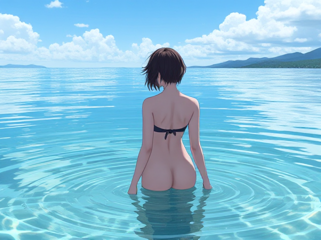 Woman standing in water back