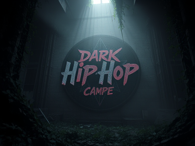 Logo hip hop sombre, style old school, empreinte forte, design rétro avec éléments graphiques du graffiti et du breakdance