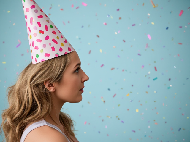 Party hat and confetti