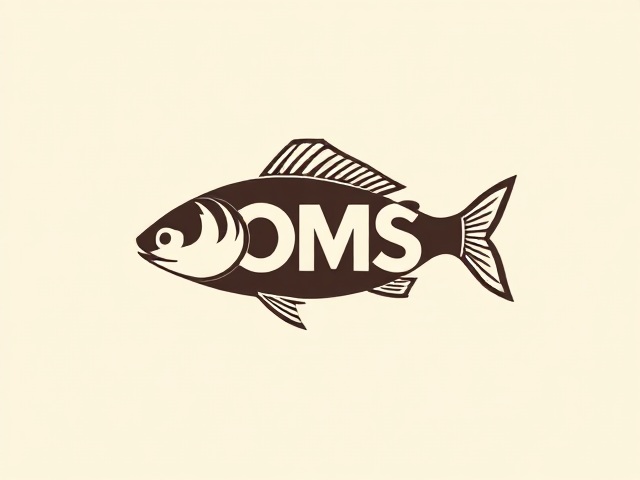 Minimalistic japanese themed logo with one or more fish and the letters "OMS" hidden within the fish, The letters "OMS" must be cleverly hidden into the fish