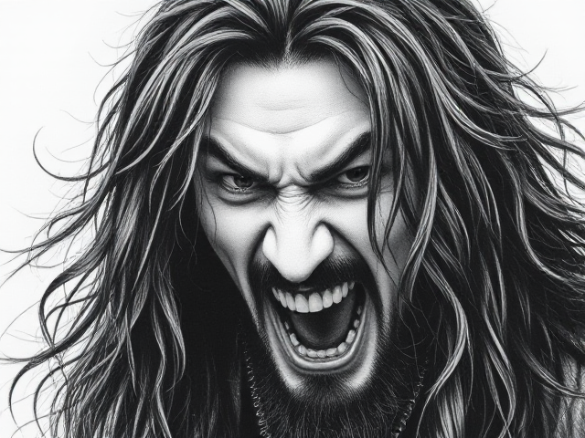 black and white pen line art dark drawing. pen ink sketch horror. dimebag darrell