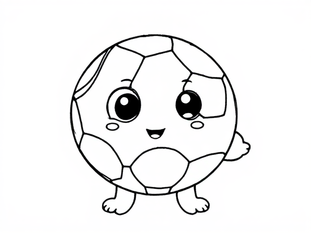 Create a simple black-and-white coloring page featuring a cute little football designed in a sketch style. The football should be illustrated as a full-body outline in a mandala style, ensuring it appears playful and approachable for young children aged 2 to 4. Design the football  with basic,friendly features, emphasizing a round body and incorporating a few gentle curves for legs and a tail. Include a friendly expression to enhance its inviting character.