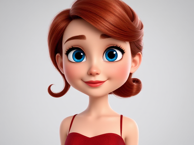 Woman red hair blue eyes red dress