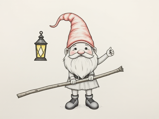 un dessin d'un gnome mignon qui tient une jolie lanterne au bout d'un bâton.