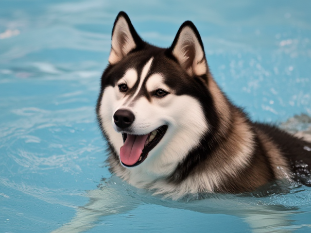 Anthropomorphic female Alaskan malamute Olympic swimmer