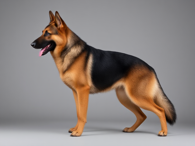 Anthropomorphic German shepherd, athletic build, strong hips, wearing a gymnastics leotard, dynamic pose, detailed fur texture, vivid colors