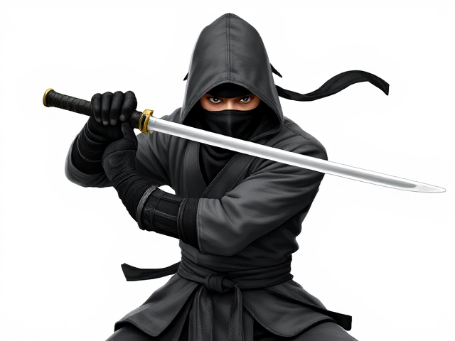 caroonish 8 bit ninja against a blank white background