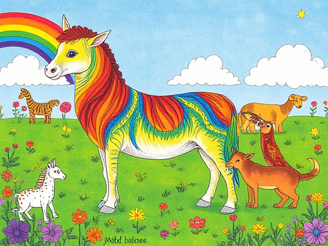 Rainbow side coloring of animals all around there bodies