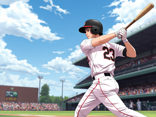 A cool baseball player swinging in a home run anime