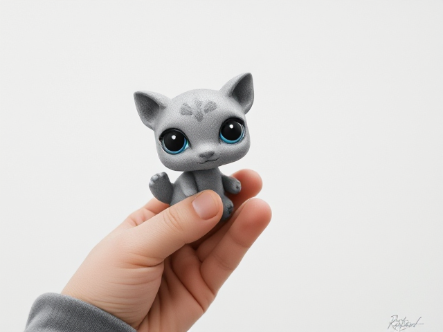 Child hand holding littlest pet shop toy. Watercolour paining