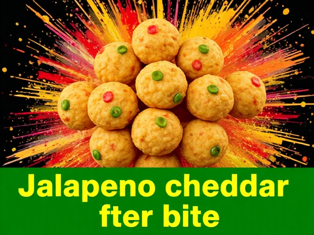 a colorful explosion of food. bold text in front: Jalapeno cheddar bites.