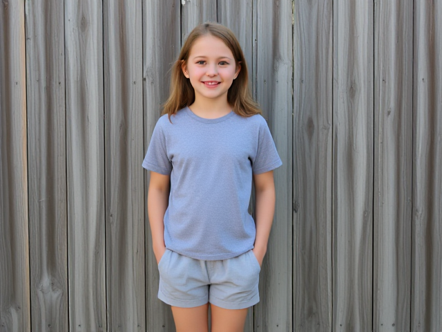 13 year old girl in short shorts grey shirt