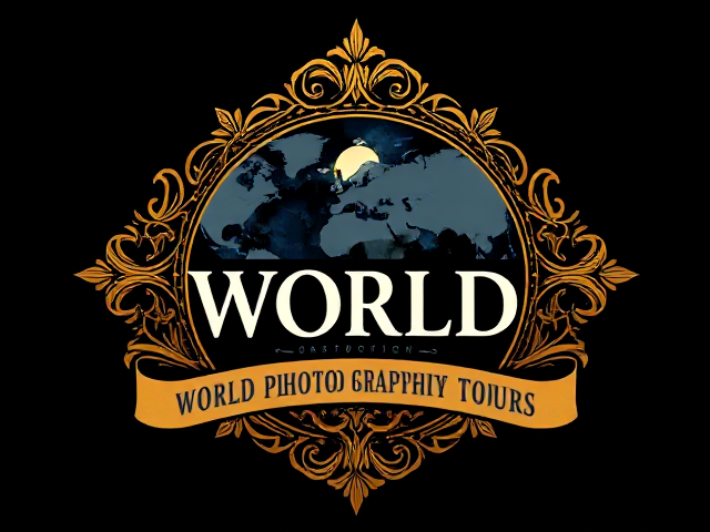 vector style  logo for world photography tours, land excursions and sea adventures