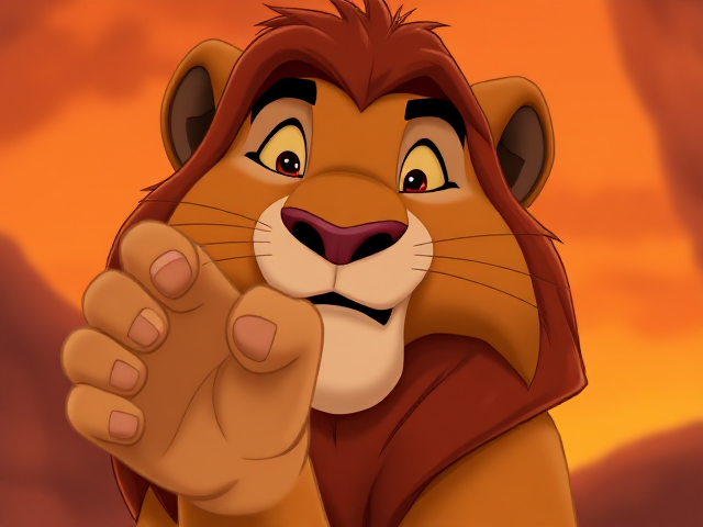 MIDDLE finger with his paw, disney animation style mufasa