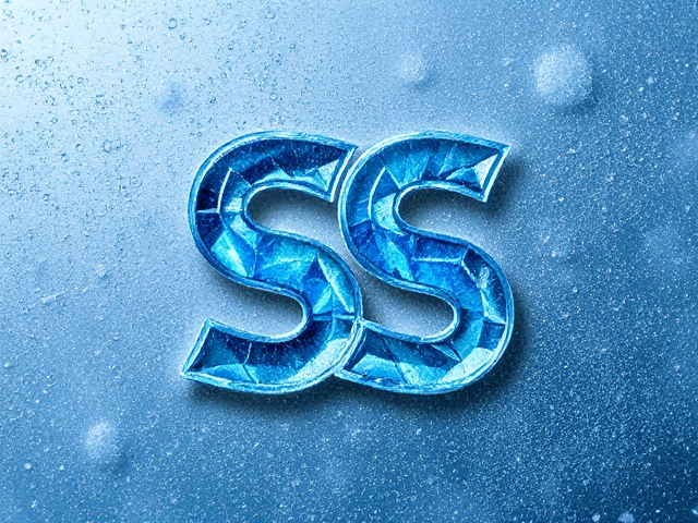 A double SS logo like a wallpaper with ice particles and water droplets, where the S has a blue shiny diamond ice texture