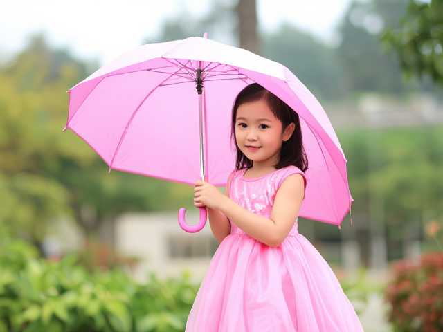 Pink dress girl with a pink umbrella