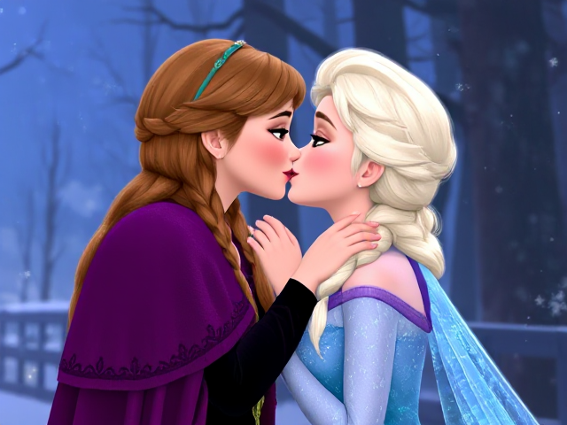 Anna and Elsa kissing