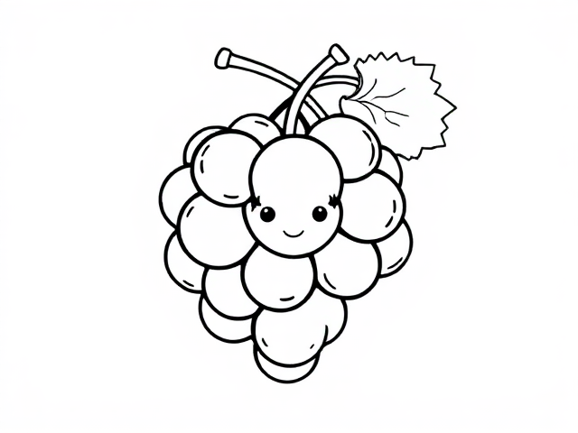 Create a simple black-and-white coloring page featuring a cute many little grapes designed in a sketch style. ensure  many grapes in full-body outline in a mandala style, use only outline ensuring it appears playful and approachable for young children aged 2 to 4. Design many grapes with basic, friendly features, emphasizing a round body incorporating . Include a friendly expression to enhance its inviting character.