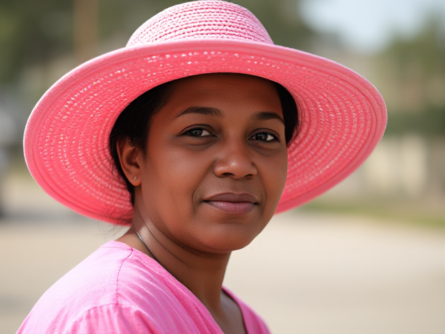 A player in a pink hat
