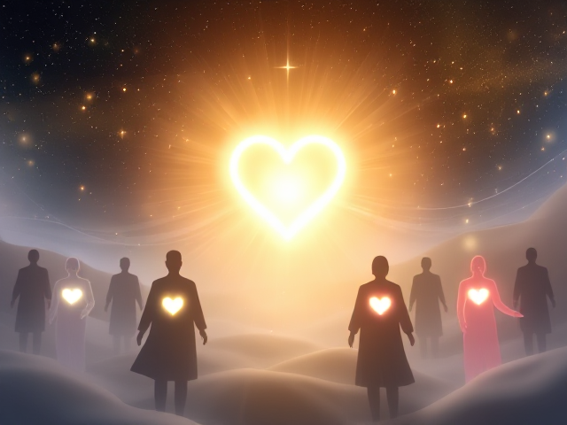 A mystical and ethereal widescreen illustration designed in a 16:9 aspect ratio, perfect for a YouTube video. The scene depicts a radiant spiritual atmosphere with glowing, abstract elements that evoke a sense of divine energy and universal spirituality. At the center of the image, a luminous heart symbolizing the subconscious emits soft, pulsating light waves in shades of gold, white, and pale blue. Surrounding the heart is an aura that blends seamlessly into the cosmic background, filled with faint stars, subtle geometric patterns, and swirling light forms.

In contrast, shadowy figures stand with their hearts enclosed in opaque, sealed shells, representing closed or hardened subconscious states. These figures are static and dimly lit, creating a stark contrast to the glowing, vibrant figures with open hearts, which exude warmth and radiance. The glowing figures move gracefully, as if carried by the waves of light.

The overall composition is otherworldly and abstract, with smooth gradients of color blending into one another, creating a harmonious balance between light and shadow. The setting emphasizes the concept of faith and transformation, with no visible faces or human likenesses, ensuring a universal and inclusive representation of spiritual themes.