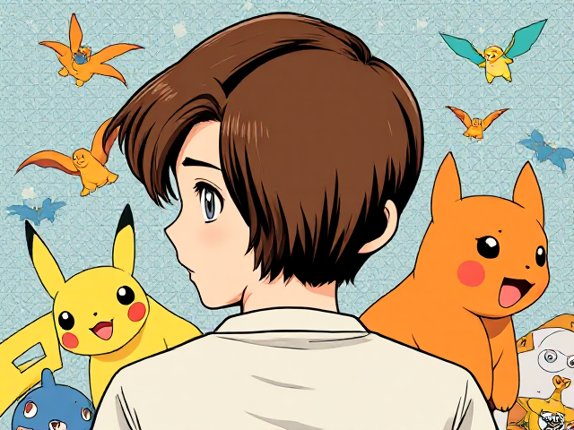 Un garçon avec les cheveux longs et bruns qui adore les Pokemon 
Il a 11 ans les yeux gris