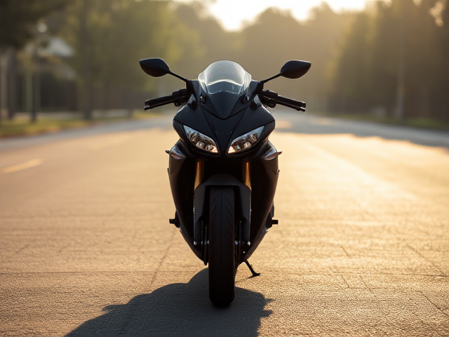 Black sports motorcycle on a pavement