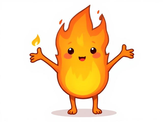 Fire with two arms and two legs and a face