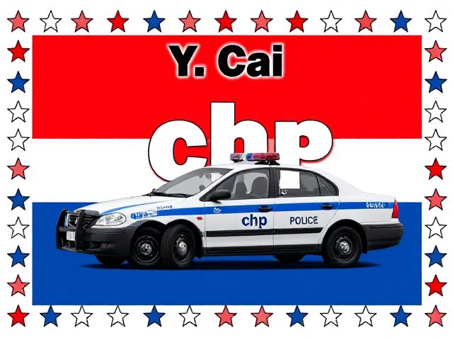 Create a horizontal poster with a border of red, white and blue stars. In the middle put a police car and on top of it put chp in capital letters. Lastly, above that put the words “Y. Cai”