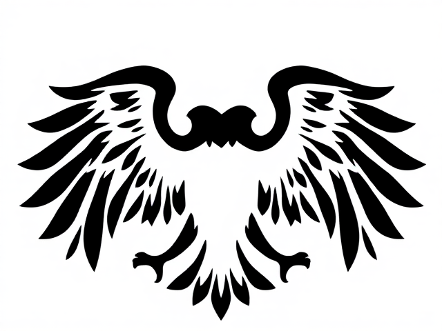 Logo, la forme d’un aigle americain noir à deux têtes.
Fond blanc, forme noir sans détails.
Stylise