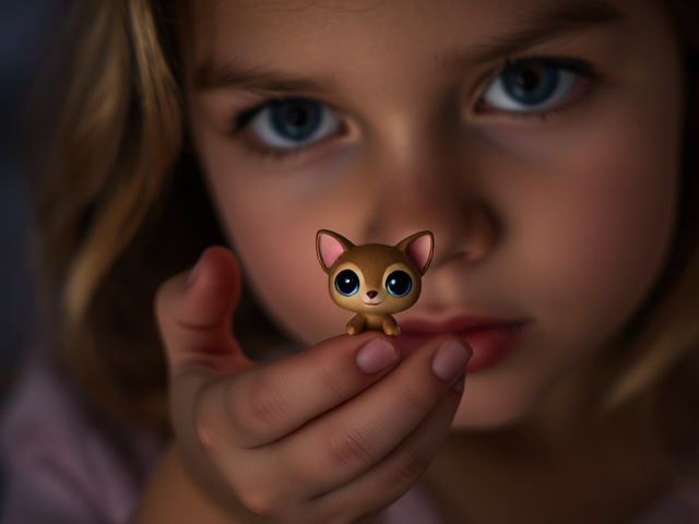 Child hand holding littlest pet shop toy