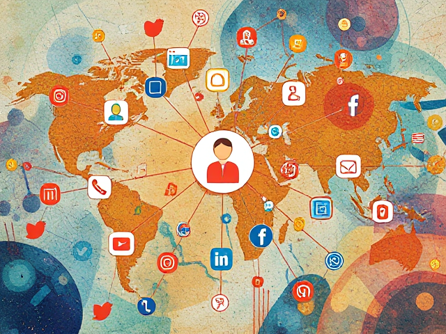 Illustration détaillée et colorée des réseaux sociaux, montrant divers icônes connectés entre eux sur un fond abstrait représentant la communication globale