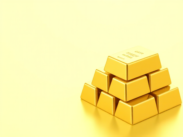 Place a neat stack of gold bars in the right-center part of the image, . The bars should be shiny with a polished metallic golden surface. Add subtle reflections and light glares on the edges to enhance their realistic look. Ensure the stack is angled slightly to create depth and fits naturally