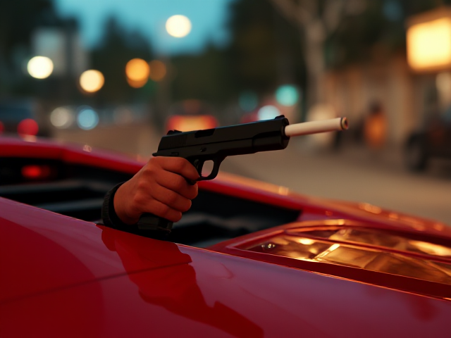 Singe avec un pistolet et une cigarette sur le capot d une Lamborghini