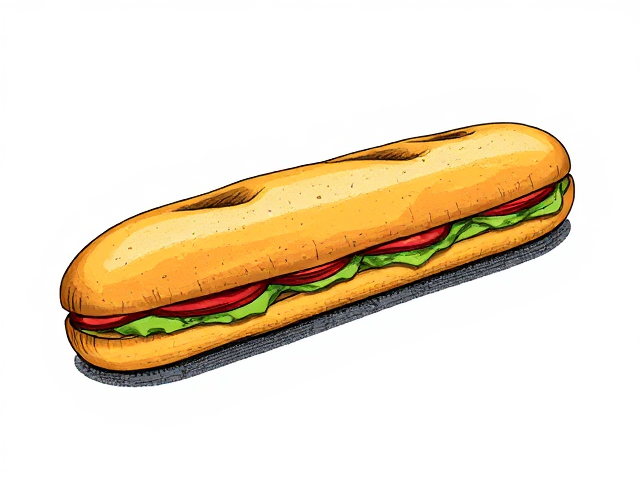 Sandwich en forme de baguette, Sans garniture, avec des formes dessinés grossièrement