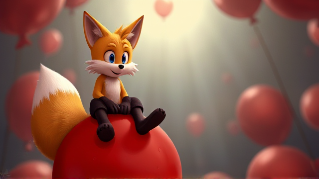 Tails the Fox sits on a red balloon and farts on it which makes the red balloon stink SEGA Video Game