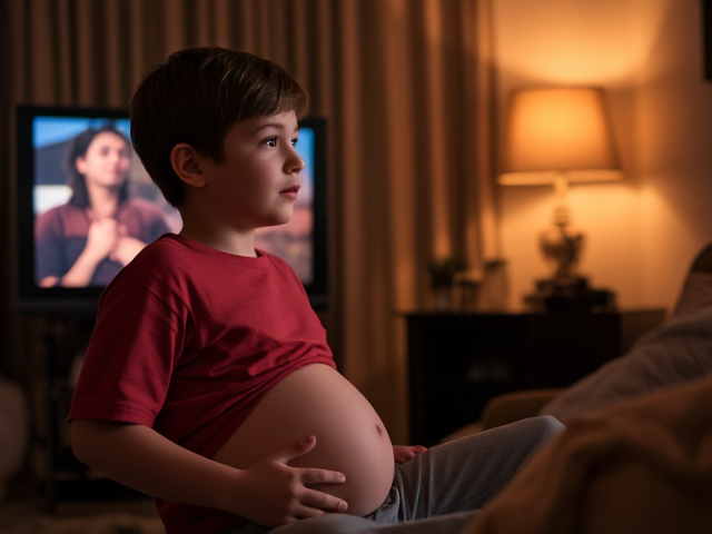 Un adolescent avec du ventre regardant la TV