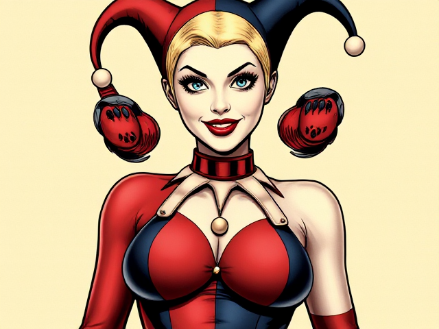 Harley Quinn full jester outfit, simple features, no hair