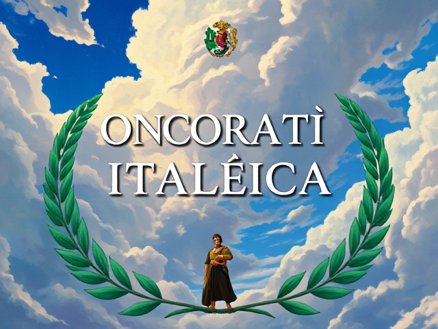 Poster with the text 'Società Onoraria Italica'. Also include the Italian flag, Dante Alighieri, and laurel leaves