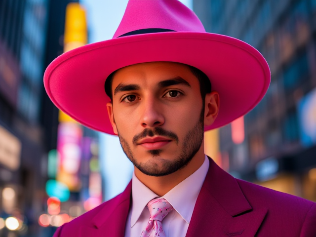 A gentlemen in a pink hat