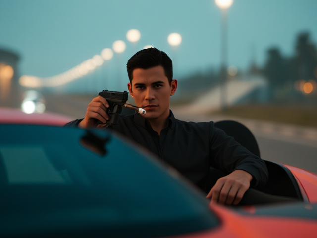 Singe avec un pistolet et une cigarette sur le capot d une Lamborghini