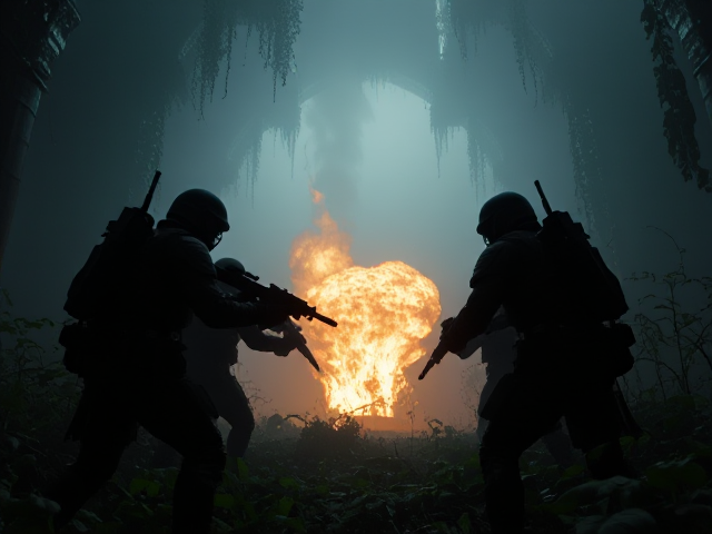 Haz una pelea epica entre soldados con explosiones de fondo