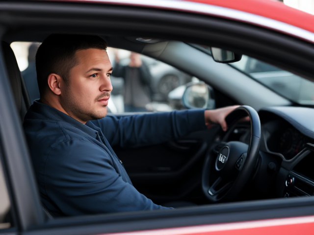 A man in new model Audi Car see the people