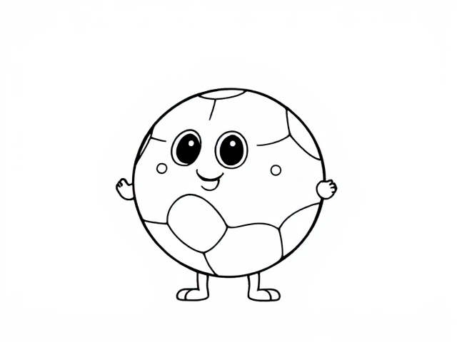 Create a simple black-and-white coloring page featuring a cute little football designed in a sketch style. The football should be illustrated as a full-body outline in a mandala style, ensuring it appears playful and approachable for young children aged 2 to 4. Design the football  with basic,friendly features, emphasizing a round body incorporating . Include a friendly expression to enhance its inviting character.