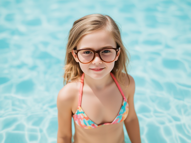 Little girl in a bikini glasses