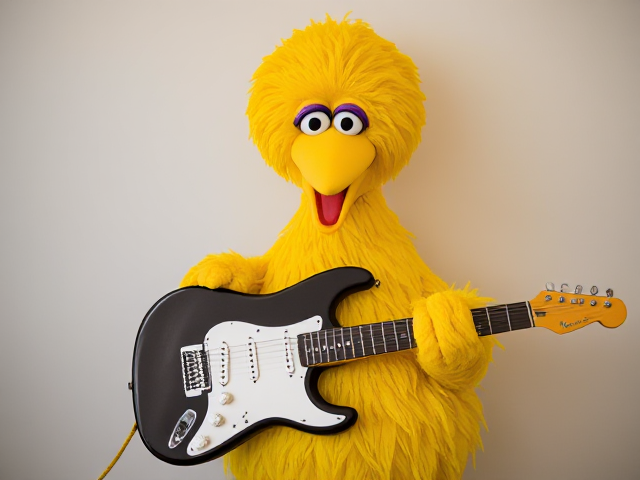 Electric guitar shaped like big bird from Sesame Street