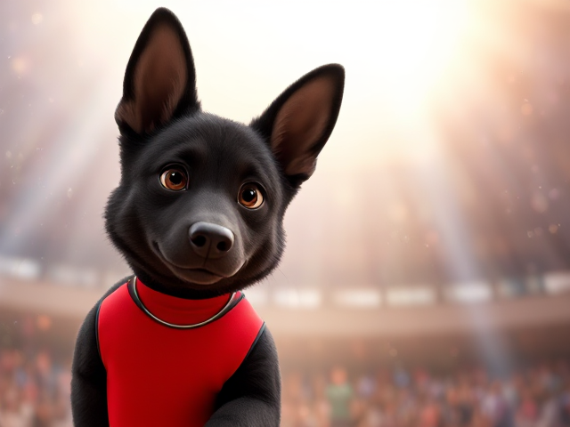 A anthropomorphic black German shepherd Olympic gymnast wearing a leotard