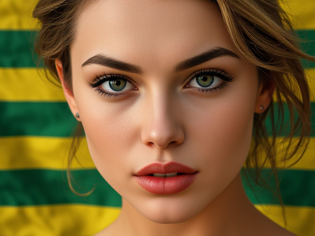 drapeau vert, jaune et bleu à bandes horizontales, avec des détails clairs et précis